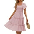 thumbnail image 2 of UoCefik Women's Summer Casual Flutter Sleeve Square Neck Smocked Midi Dress Pink M, 2 of 5