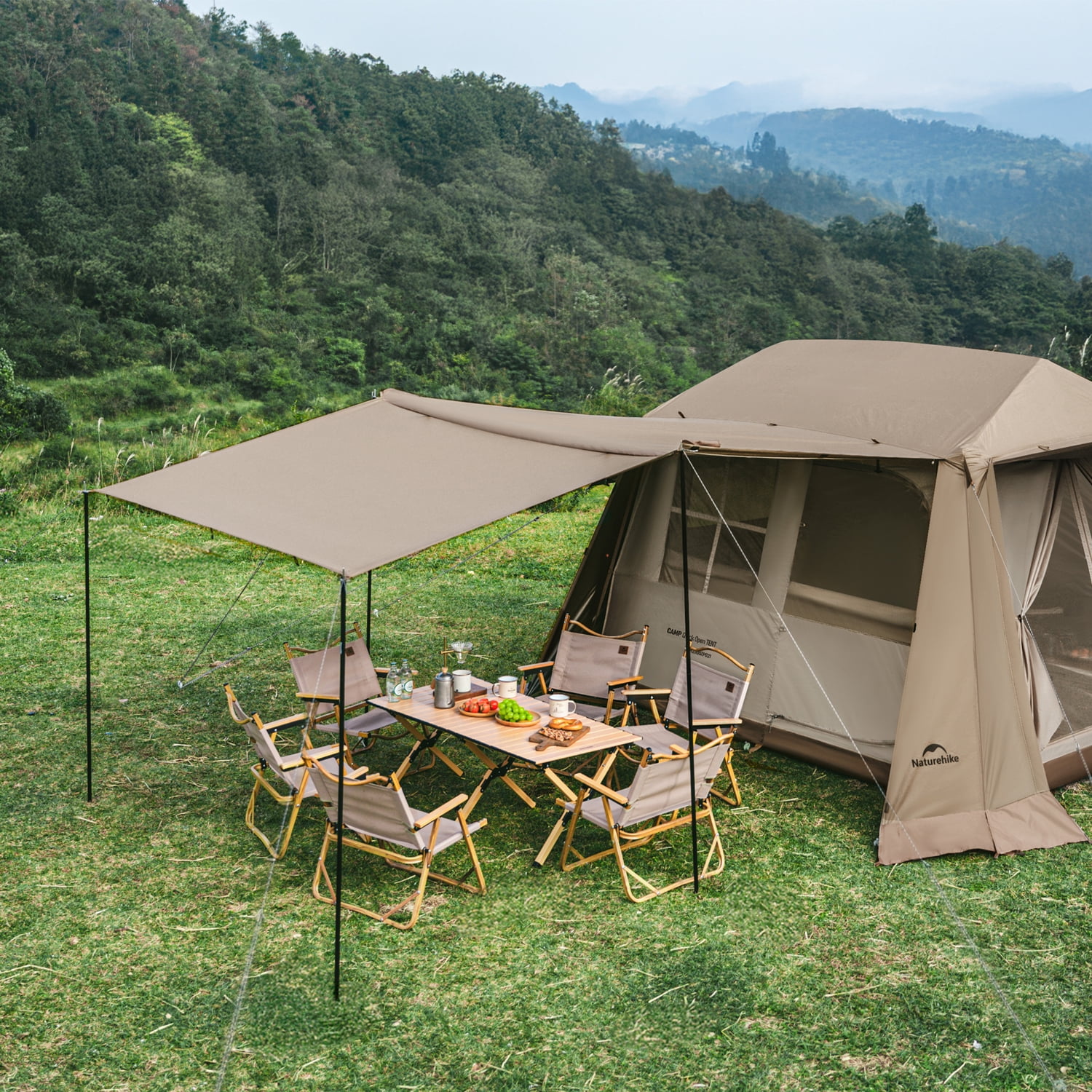 Naturehike, Family Camping Tent, Instant Setup Cabin Tent for 4 People with Rain fly, Quick-opening Family Tent with 1 Room, Outdoor Waterproof & Sun Protection Tent