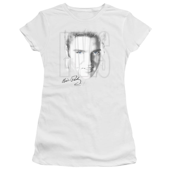 Trevco  Elvis Presley & Blue Eyes Juniors Sheer Cap Short Sleeve T-Shirt, White - Extra Large