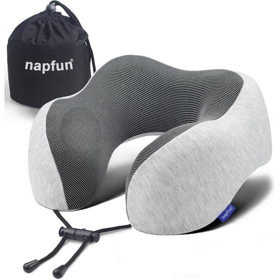 Neck Pillow for Traveling, Upgraded Travel Neck Pillow for Airplane 100% Pure Memory Foam Travel Pillow for Flight Headrest Sleep, Portable Plane Accessories, Light Grey