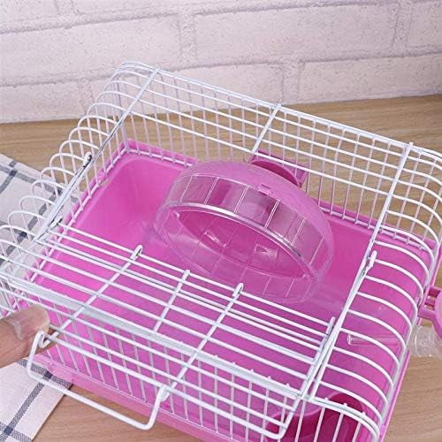 Small Pet Hamster Cage with Running Wheel Water Bottle Food Basin Portable Carrier House Mice Home Habitat for Going Out, Traveling (Pink)