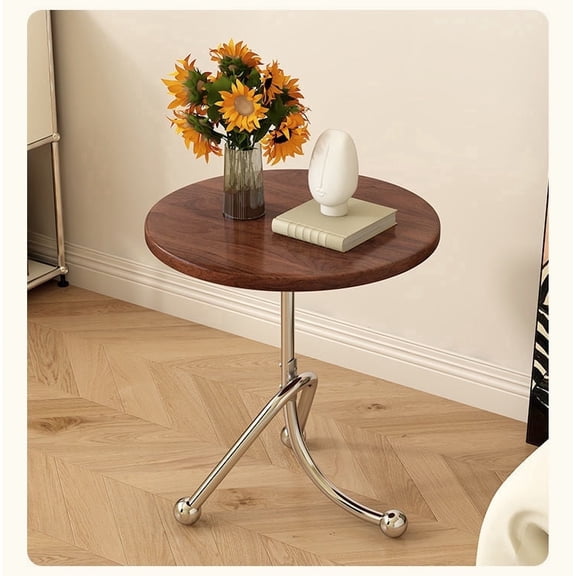 Modern Round Side Table, Wood Coffee Table for Livingroom, End Table Nightstand with Stainless Steel Legs(20" H, Walnut)