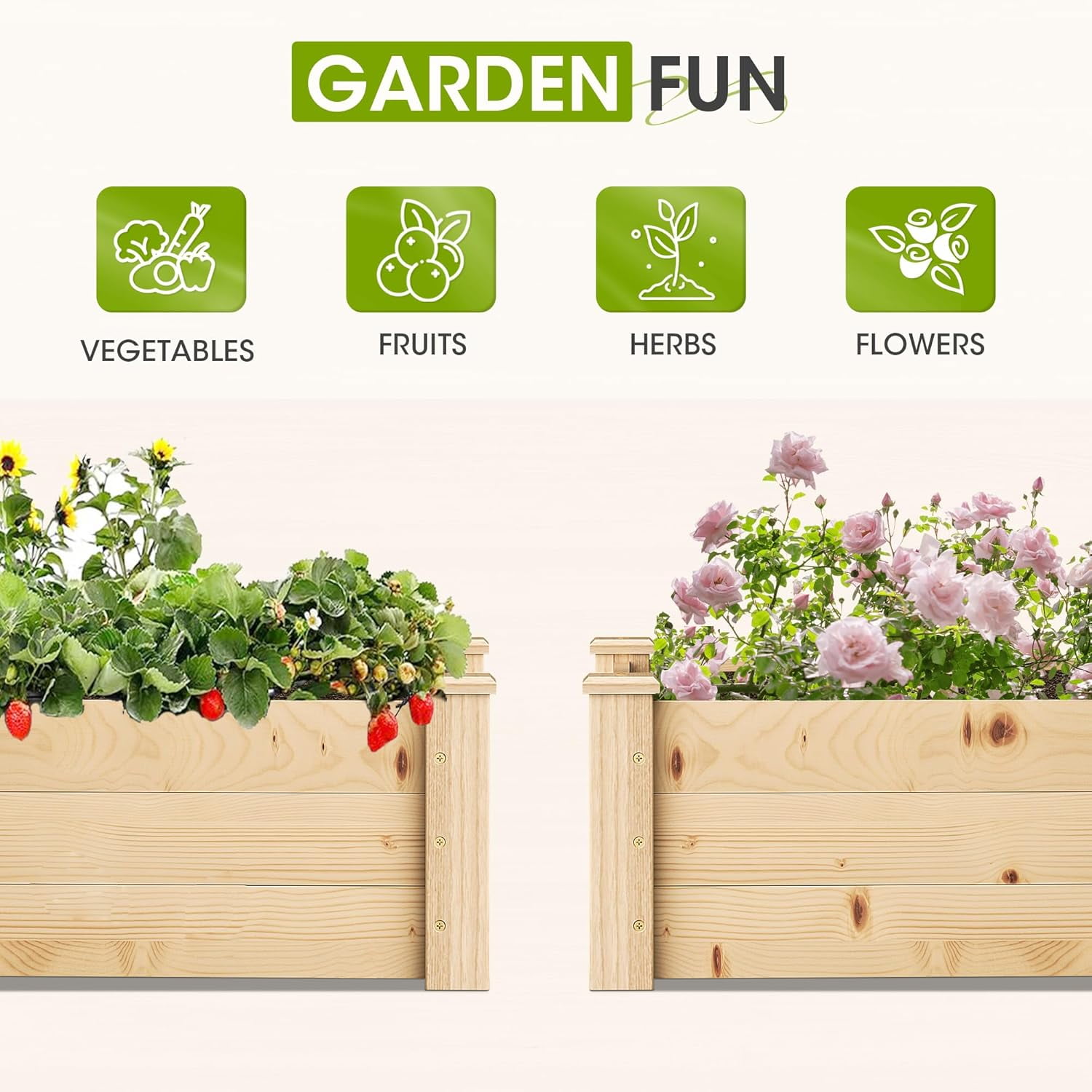 SUNCROWN 8ft x 2ft Outdoor Wooden Raised Garden Bed Elevated Planter Box Stand for Vegetables Fruits Herb Grow, Patio or Yard Gardening,Freestanding Garden Planter