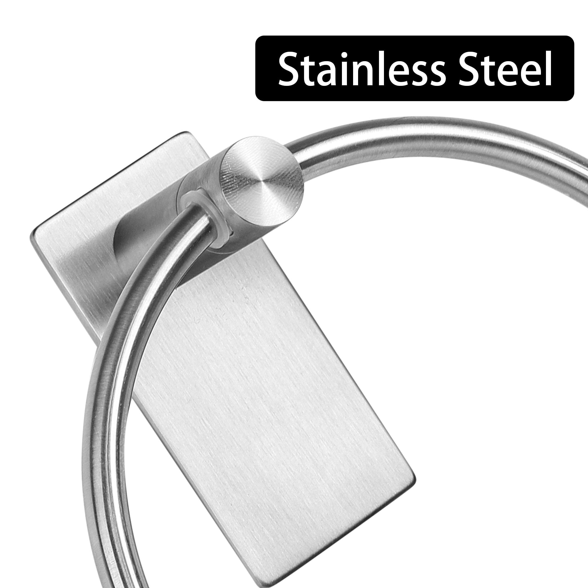 Unique Bargains Towel Ring Wall Mount Stainless Steel with Adhesive Towel Rack 5.5" Silver