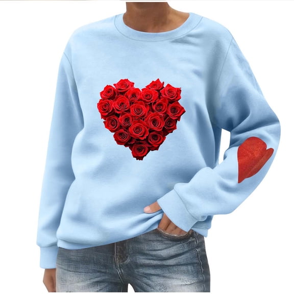 Gytharion Valentine's Day Sweatshirts for Women Cute Heart Print Blouses Long Sleeve Crew Neck Pullover Tops Soft Comfy Valentine Shirts for Girlfriends