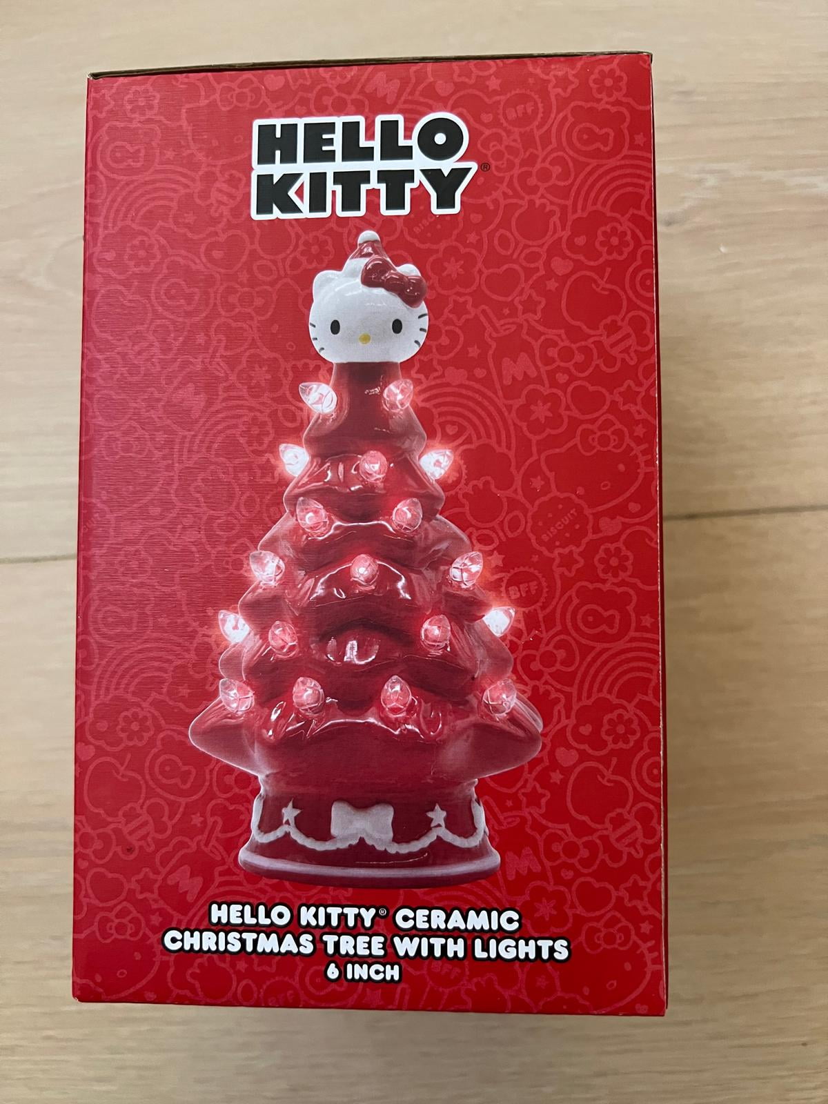 Hello Kitty Mini Ceramic Christmas Tree with red Lights – 6" Tall Holiday Decoration, Ages 6+