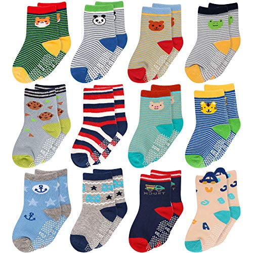 12 Pairs Non Skid Anti Slip Cotton Grip Socks for Toddler Baby Cubaco Baby Socks
