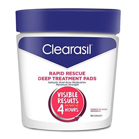 Acne Treatment Facial Cleansing Pads- Clearasil Rapid Rescue Deep Treatment Pads with Salicylic Acid Acne Medication, 90 Count
