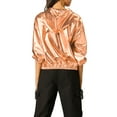 thumbnail image 5 of INSPIRE CHIC Women's Jacket Shiny Long Sleeve Lightweight Zipper Hooded Metallic Jacket XS Golden Brown, 5 of 9
