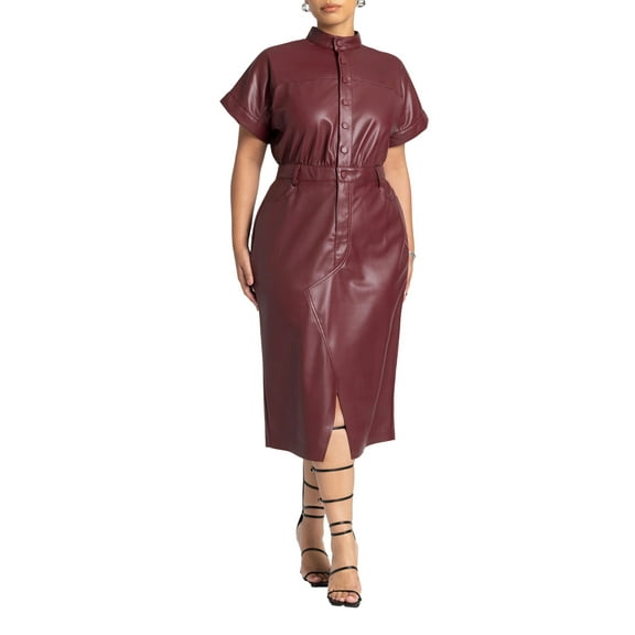 ELOQUII Women's Plus Size Faux Leather Midi Dress