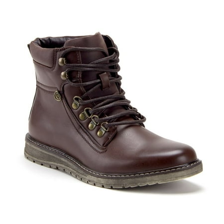 

Jazame Men s B-1709 Ankle High Lace up Round Toe Biker Boots Brown 8.5