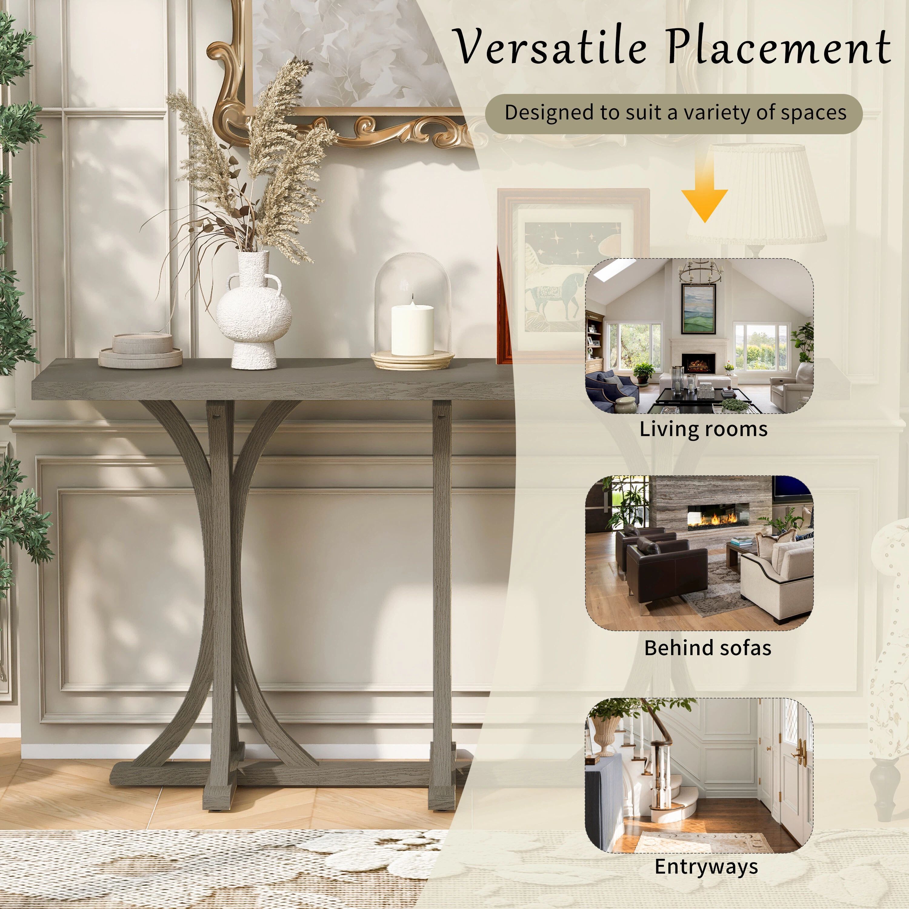 Euroco 59.8" Long Console Table, Farmhouse Entryway Table with Slender Curved Legs, Narrow Sofa Table Behind Couch for Living Room, Hallway,Foyer,Gray