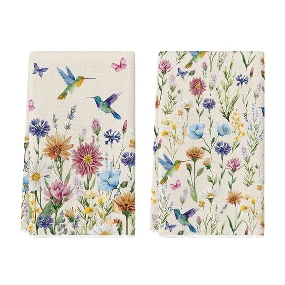 Sm:)e Hummingbird Spring Flowers Kitchen Towels Set of 2, 18x26 Inch