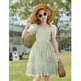 thumbnail image 6 of Oudiya Girls Tulle Dresses Puff Sleeve Bow Tie Back Spring Summer Party Holiday Dress for Kids 6-16, 6 of 7