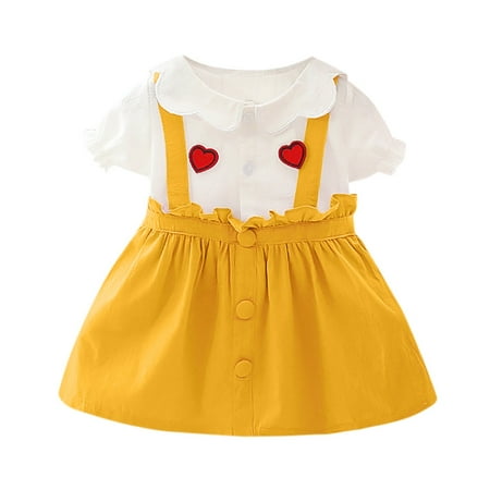 

JDEFEG Baseball Smocked Dress Short Clothes Sleeve Print Baby Love Princess Girls Dress Ruffles Girls Dress&Skirt Glass Dress Girls Dresses Skirts for Girls Cotton Blend Yellow 70