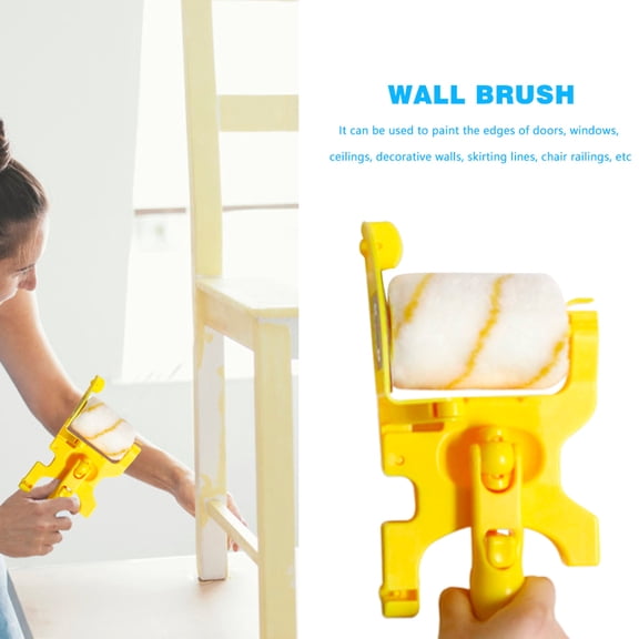 1set Valentine's Day Paint Edger Roller Brush Set Wall Ceiling Corner Painting Tool for Latex Paint 1 Rack 2 Soft Brushes 2 Rollers Durable DIY Home Painting Tool Home Improvement Accessory, Yellow