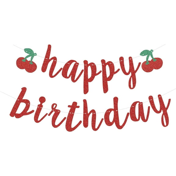 Glitter Cherry Banner Funny Fruit Theme Happy Birthday Sign for Girl Boy Birthday Party 1st 2nd 3rd Birthday Party Favors - Red
