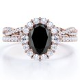 thumbnail image 1 of JeenMata Conjunto Nupcial con Halo Diamante Negro y Moissanita en Forma de Huevo de 1,5 Quilates Creados en Laboratorio; Conjunto Nupcial Cruzado con Pavé; Baño de Oro Rosa de 18 K sobre Plata, 1 of 6