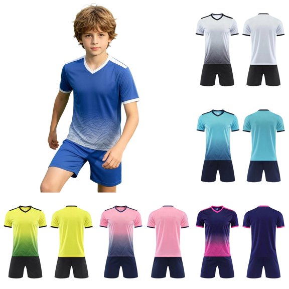 AWZXDE Boys Girls Children Football Sports Basketball Tracksuit Shorts T Shirt Sportswear Outdoor Activewear Set Blue,7-8 Years