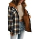 thumbnail image 1 of Chaqueta de Cuadros para Mujer, Larga, Botones, Capucha de Forro , Abrigo Cálido Cuadros Marrones L, 1 of 7