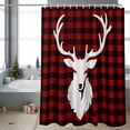 thumbnail image 2 of Christmas Reindeer Bathroom Shower Curtain Red Black Stripes Winter Vintage Texture Waterproof Washable Shower Curtains for Bathtub Bath Decor with Grommets and Hook 54 X 78 Inch, 2 of 8