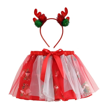 

Christmas Party Dress Winter Outfits for Girl Kids Dance Party Cartoon Tulle Skirt Ballet Skirts Hairband Set(Size:6-8 Years)