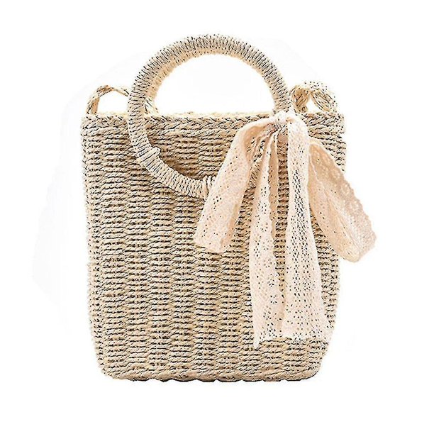 Bolsos de hombro de paja con lazo pequeño de verano para mujer, bolso