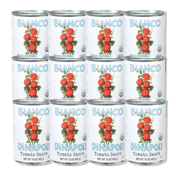 Bianco DiNapoli Organic Tomato Sauce, 15 Oz (Pack of 12), Vine Ripened California Grown Tomatoes, Canned Tomato Sauce for Soups, Pizza, Pasta and More