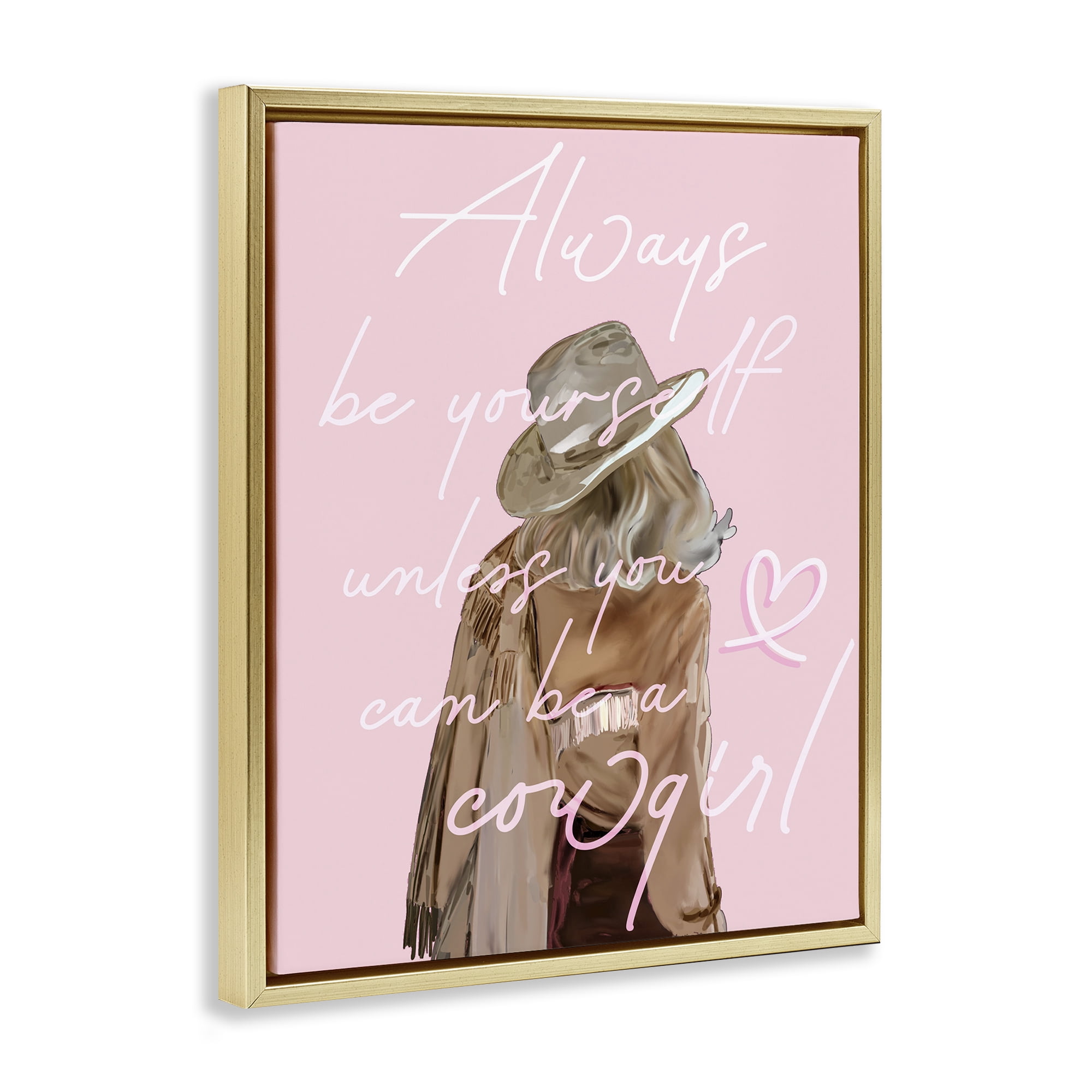Stupell Industries Be Yourself Cowgirl Novelty Painting Gold Floater Framed Art Print Wall Art, 25 x 31