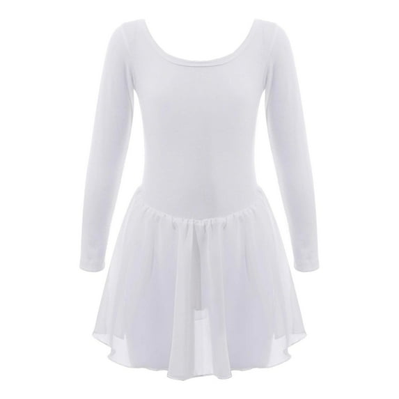 Alvivi Girls Long Sleeve Ballet Leotard Dress Solid Color Ballerina Dancewear 2-12