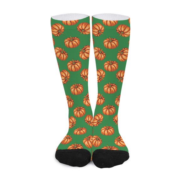 DIQADILA Green Pumpkin Pattern Print Long Socks