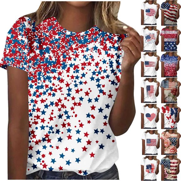 Stamzod Womens Crewneck Short Sleeve T Shirts Summer Tops 2026 Casual Graphic Tees Plus Size Fashion S-5Xl Red XXXXXL