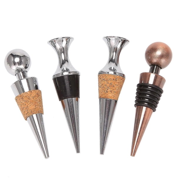 4 tapones de vino de acero inoxidable con cierre al vacío, tapones de corcho para vino, tapón de rosca para almacenamiento.