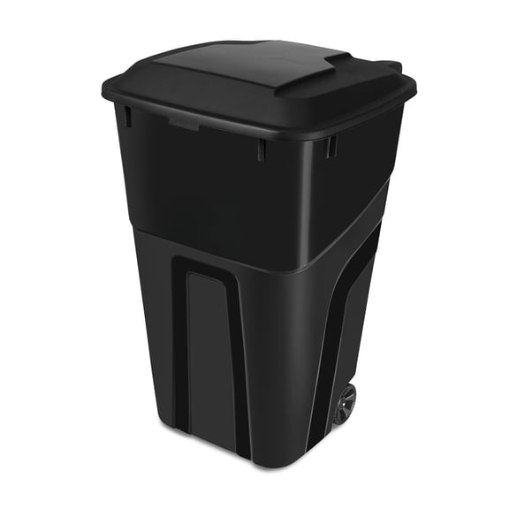 Outdoor Garbage Can with Lid, 32 Gallon Wheeled Large Trash Can, Snap Lid-Black