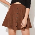 thumbnail image 2 of Women's Button Up Flare A-Line Corduroy Skater Mini Skirt High Waist Pleated Short Skirts for Women, 2 of 5