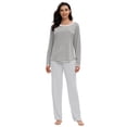 thumbnail image 1 of MintLimit Women's Pajamas Striped Long Sleeve V-neck Patchwork Shirt and Pants Lounge Sleepwear Pjs, 1 of 5