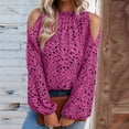 thumbnail image 2 of Pompotops Blouses d'Été Décontractées à Imprimé Floral pour Femmes, Col Rond, Manches Longues, Épaules Dénudées, en Liquidation, 2 of 7