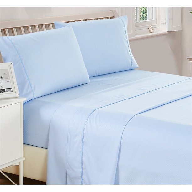 Checkered Embossed Bed Sheet Set (King, Blue) 4 Piece Deep Pocket 1800 Series MicrofiberWrinkle