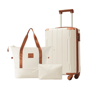 OCHAPA 3-Pc Carry-On Luggage Set 20" ABS Hardshell Suitcase with TSA Lock, Spinner Wheels | White   Toiletry Bag