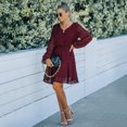 thumbnail image 3 of V Neck Sheer Bishop Sleeve Clip Dot Light Dress Above Knee Length, 3 of 3