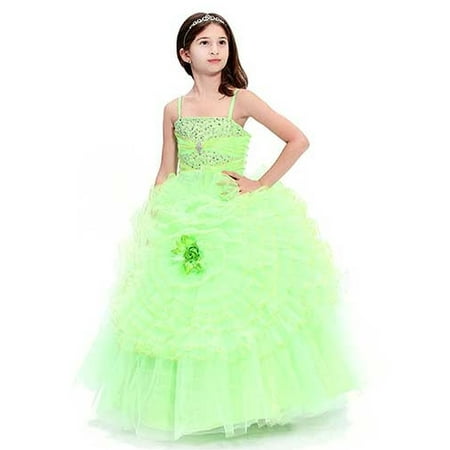 Girls Kiwi Green Ruffle Flower Jewel Pageant Dress 10