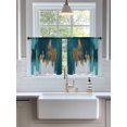thumbnail image 3 of Sheer Curtains 45 Inch Length 2 Panels Set for Kitchen, Abstract Teal Green Semi Sheer Curtains for Windows, White Gold Textured Art Voile Window Treatments Rod Pocket Curtain, 3 of 7