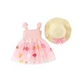 thumbnail image 5 of JDQJBZ Baby Girl Short Sleeve Dress Solid Color Floral Applique With Hat Summer Outfit, 5 of 5