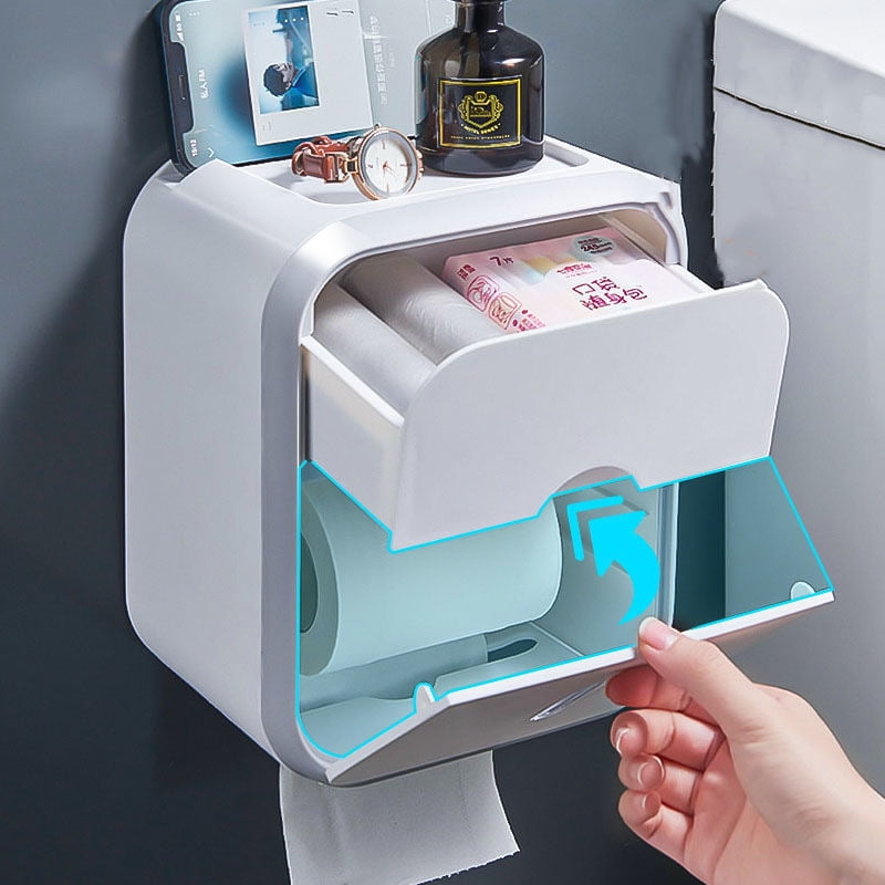 Wall Hanging Waterproof Tissue Box Roll Paper Holder Toilet Tissue Storage Box Double Layer Plastic Organizer Bathroom Accessories