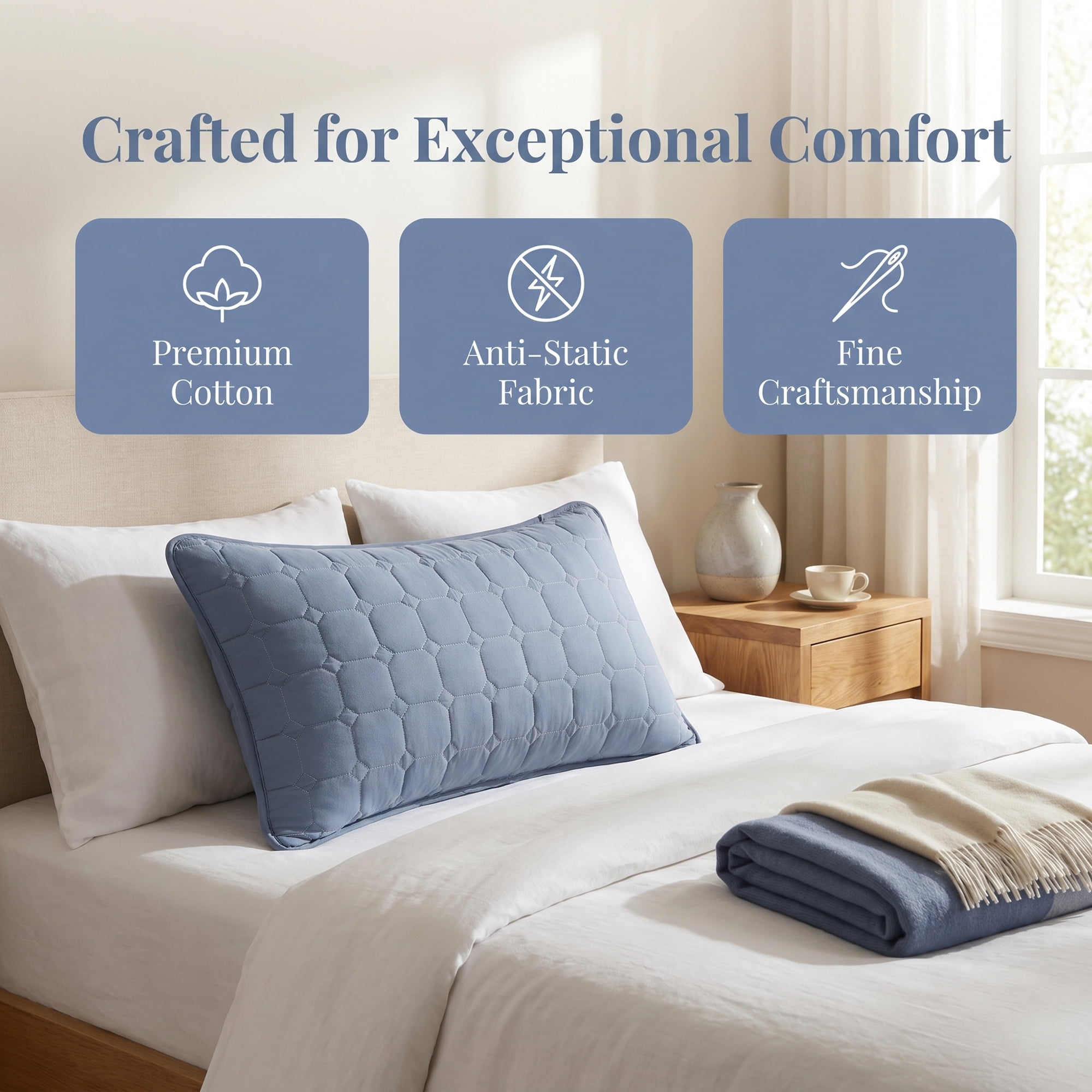 Unique Bargains Quilted Cotton Covers Pillow Protectors with Envelope Standard Size Blue