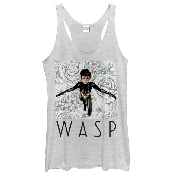 Women's Marvel Wasp Floral Print Racerback Tank Top White Heather X Large