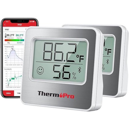 ThermoPro TP357 2 Pack 260FT Bluetooth Hygrometer Room Thermometer for Home with Remote Temperature and Humidity Monitor & Smart APP, Temperature Humidity Sensor Gauge with Max Min Records