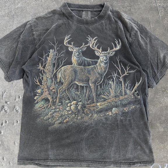 Vintage Buck Deer Graphic T-Shirt, Wildlife Hunting Outdoors Tee, Vintage Rustic Country Top, Deer Lovers Gift DARK HEATHER Unisex S-5XL Hot Trending Shirt, Vintage Birthday Gift