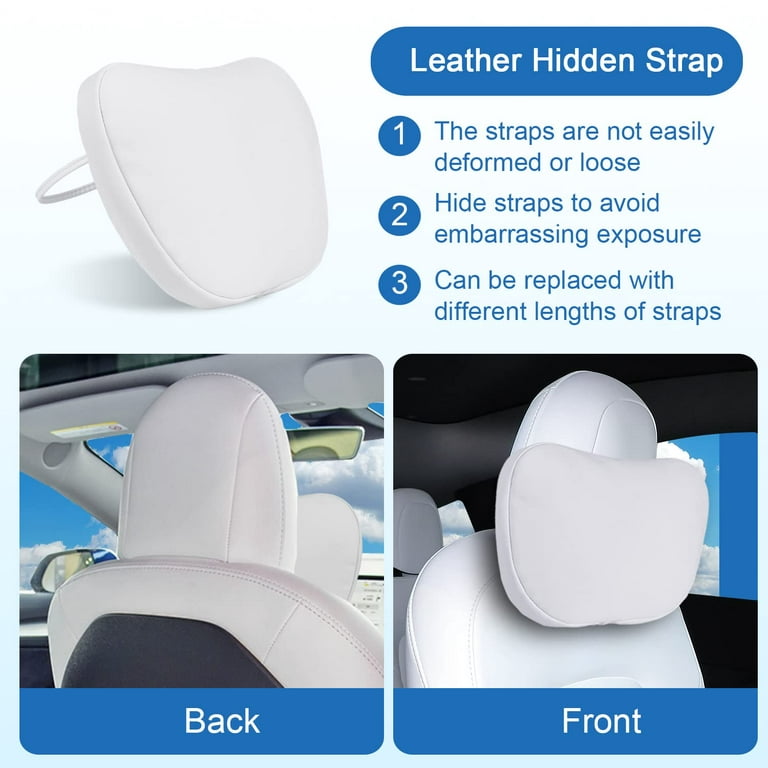 Erivis 1 Pack Car JB28 Headrest Neck Pillow Fits for Tesla Model 3 Model Y  Model S Model X Accessories,Car Seat Pillow Head Neck Rest Cushion(White) 