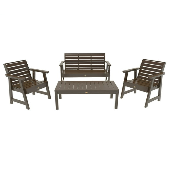 Highwood 4pc Weatherly Conversation Set - 4ft Bench, Two Garden Chairs and Conversation Table, Outdoor, Eco-friendly, Synthetic Wood